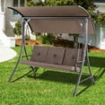 thumbnail image 4 of Costway 3-Seat Outdoor Porch Swing Adjustable Canopy Padded Cushions Steel Frame Brown, 4 of 10