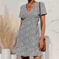 thumbnail image 4 of CEHVOM Robe Courte Décontractée pour Femme à Col en V, Manches Courtes, Imprimée, Coupe Ajustée, Style Plage, 4 of 6