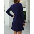thumbnail image 6 of TEMOFON Womens Long Sleeve V Neck Short Dress Casual T Shirt Dress Plain Simple Loose Dress with Pockets Dark Blue Outfit, 6 of 6