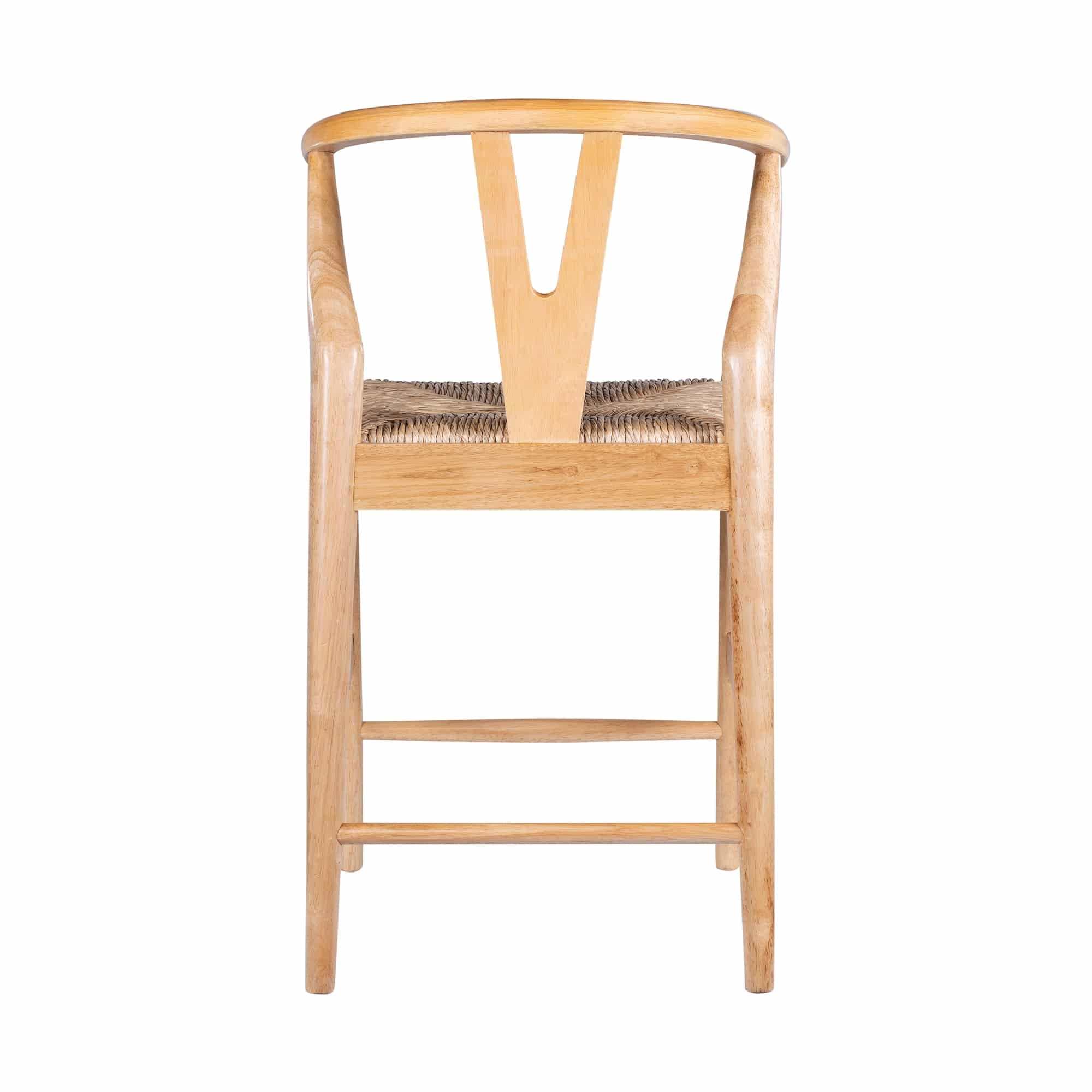 Wishbone Counter Height Bar Stool with Natural Finish, Rubberwood Frame