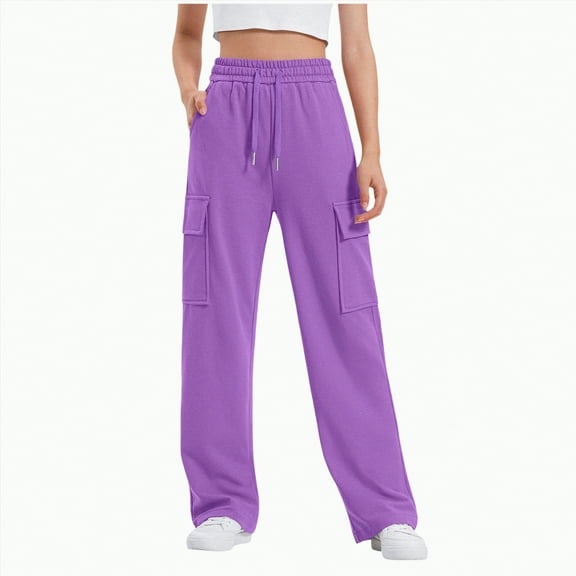 Ccpelsie Big/Little Girl's Drawstring Waist Baggy Sweatpants Wide Leg Casual Loose Long Pants(Purple,10-11 Years)