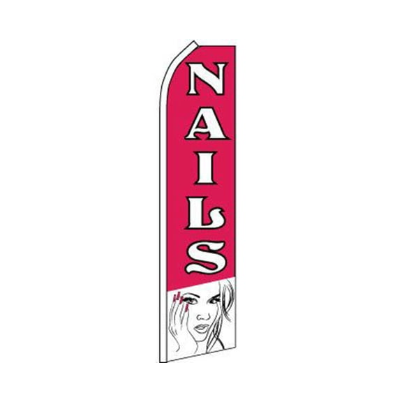 Nails Pink / White Swooper Super Feather Advertising Flag