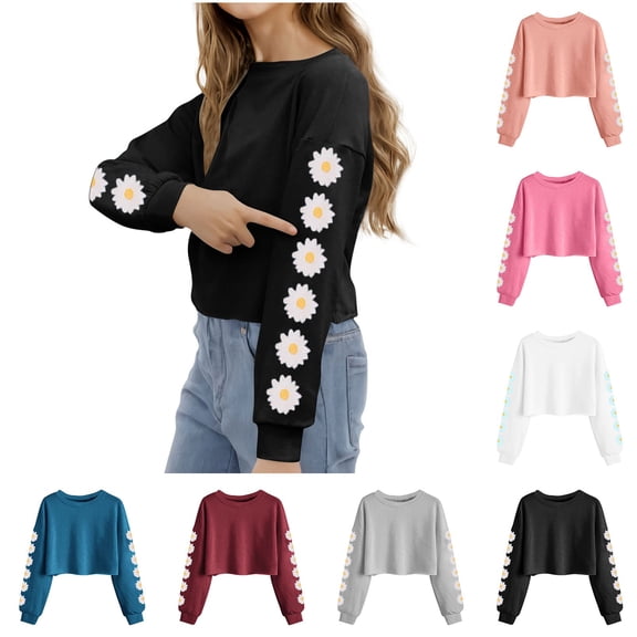 Hpgjzj Kids Crop Tops Girls Long Sleeve Tee Shirts Cute Daisy Pinted Fashion Sweatshirt Pullover Top 2025