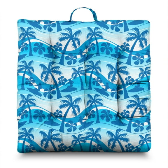 Tropical Palm Trees Seat Cushion – 22x22 Inch Floor Pillow, Dutch Velvet, Silhouette Fronds Against Gradient Sunset (Boho Beach Vibes)