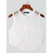 Mens Sleeveless O-neck Vests Mesh Patchwork Transparent Tank Tops