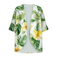 thumbnail image 2 of FAHXNVB Womens Kimono Cardigans Hawaiian Printed 3/4 Sleeve Sheer Open Front Beach Cover Ups Floral Print Loose Fit Casual Summer Tops, 2 of 5