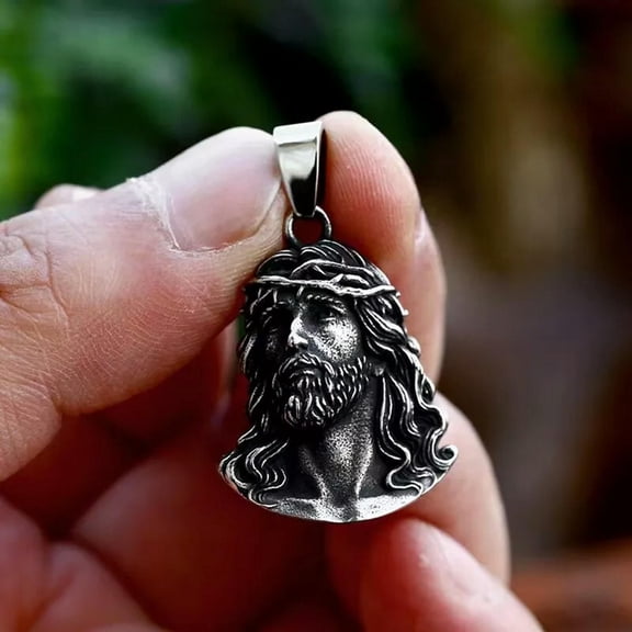 HOOUN Silver Jesus Christ Face Pendant Necklace Lord's Prayer Jewelry Stainless Steel