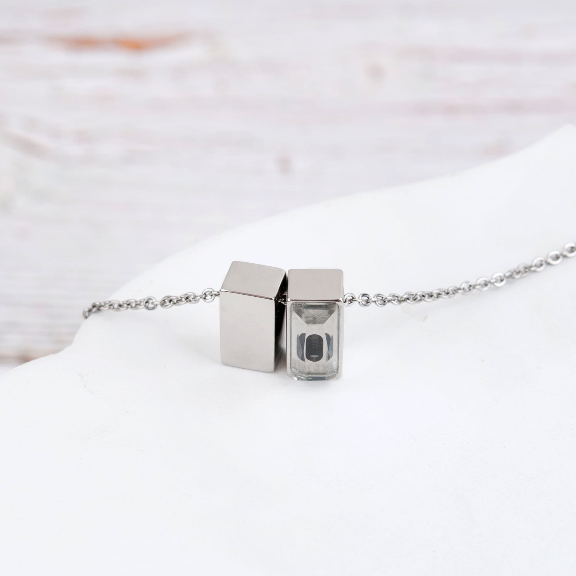 Anavia See You Cremation Necklace for Ashes, Mini See Through Urn Necklace, Mini Cube Cremation Pendant, Cremation Jewelry, Memorial Jewelry, Mini Urn-[Silver]
