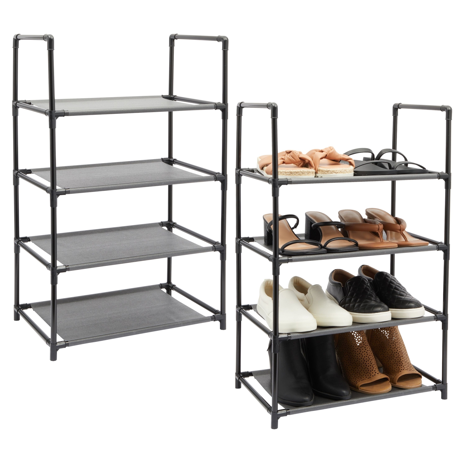 2 Pack Black 4Tier Narrow Shoe Rack for Entryway, Metal Free Standing Shelf Organizer for