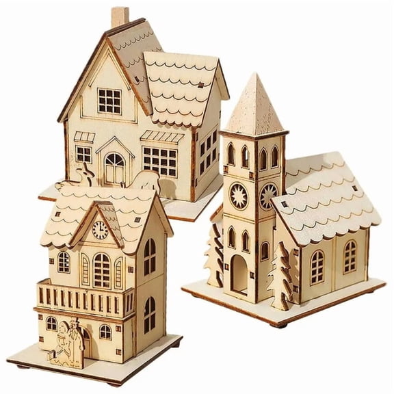 Glowing LogCabin Snow House Xmas Tree Home Desktop Decor DIY Gifts Sets Window Ornaments Crafts
