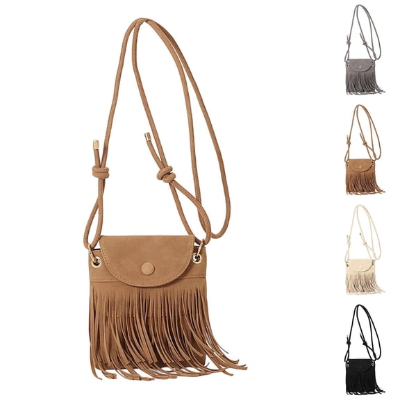 Lwlmwt Women's Boho Fringe Suede Mini Crossbody Bag Western Small Saddle Purse Vintage Tassel Shoulder Bag Hobo Crossbody Bag Cell Phone Pouch Coin Purse Wallet
