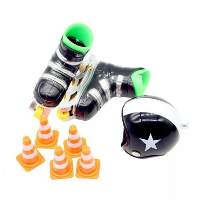 Juego de patines para casa de muñecas,Juego de patines para exteriores en miniatura para casa de muñecas,Decoración de barricadas con casco de casa de muñecas en miniatura,Modelo de