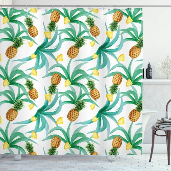 Ambesonne Hawaii Shower Curtain, Botany Inspired Fruits, 69"Wx75"L, Jade Green Marigold