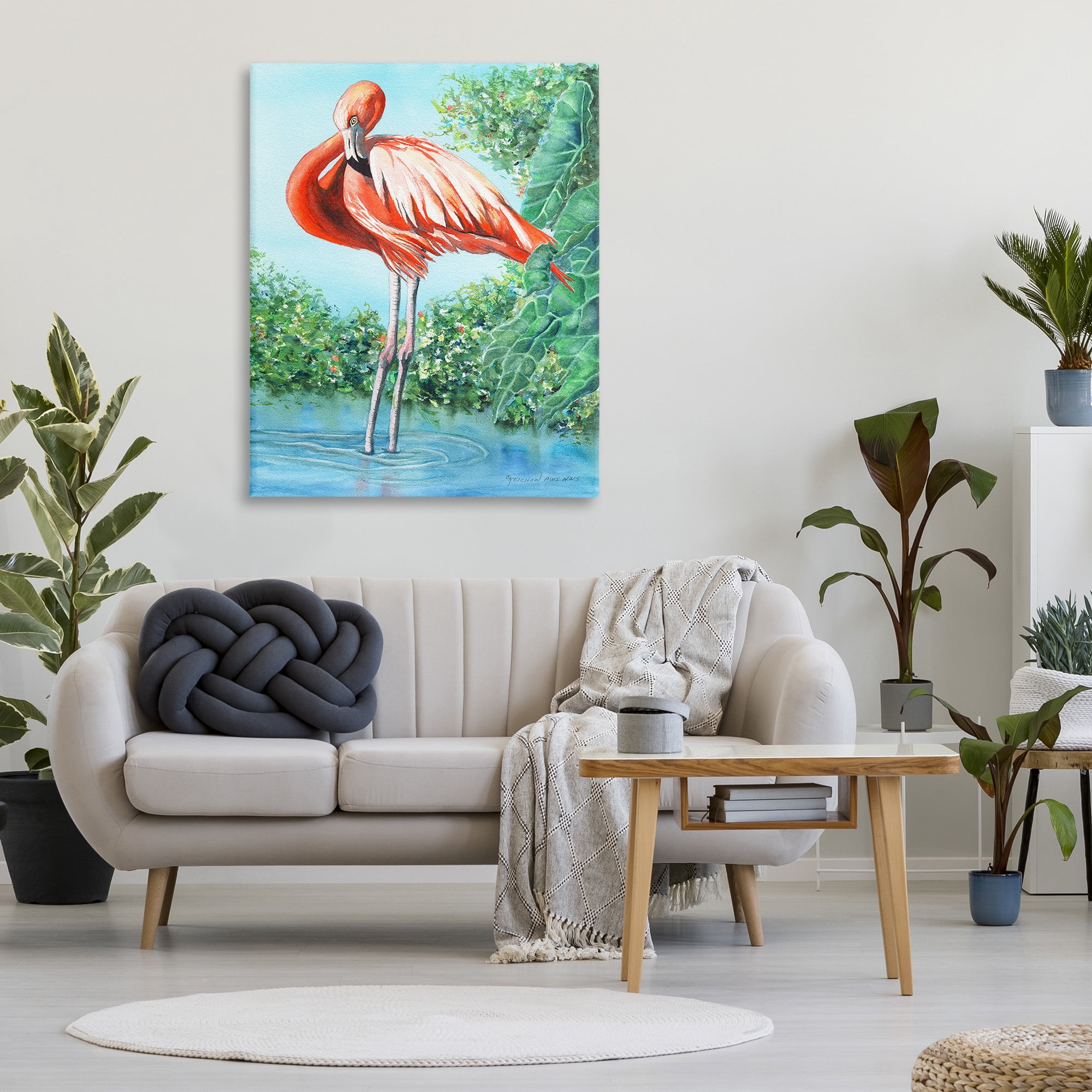Stupell Industries Flamingo & Lush Nature Animals & Insects Painting Gallery Wrapped Canvas Art Print Wall Art, 36 x 48