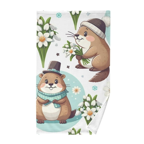 Cute Cartoon Groundhog Cotton Face Towels Absorbent Hand Towel Soft Bathroom Towel for Kitchen Hotel Decoration