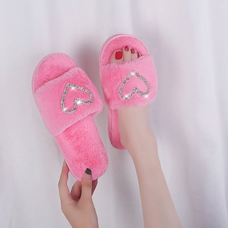 

Tangnade Slippers for Women on Sale Crystal Love Pattern Warm Non-slip Floor Home Slippers Indoor Shoes
