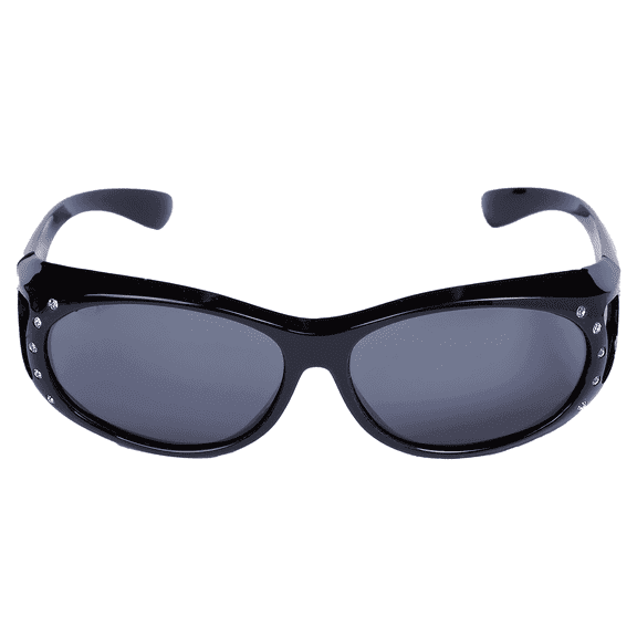 Women's Polarized Sunglasses That Fit Over Prescription Glasses Featuring Rhinestones & UV400 Protection (Black)