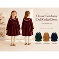 thumbnail image 6 of HILEELANG Little Girls 100% Cotton Long Sleeve Dress, Peter Pan Collar Contrast Trim Button Front Dress, Navy Blue, 6Y, 6 of 14