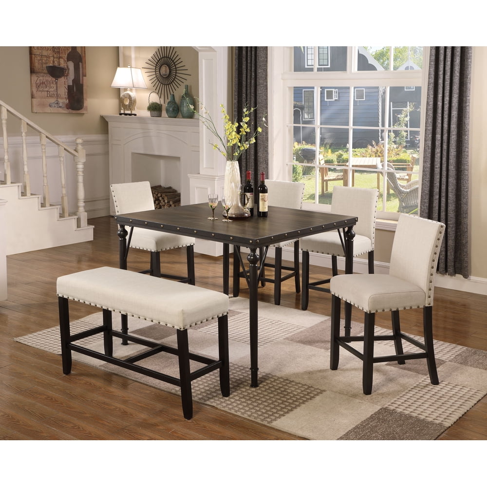 Roundhill Biony Counter Height 6-Piece Espresso Wood Dining Set with