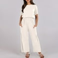 thumbnail image 5 of Dazajoo Women Solid Color Cotton Linen Jumpsuits With Pockets Summer Casual Short Sleeve Wide Leg Elastic Waist Jumpsuit Pants for Women 2024 Dressy Trendy Oversized Flowy Jumpers,Beige,XXL, 5 of 9