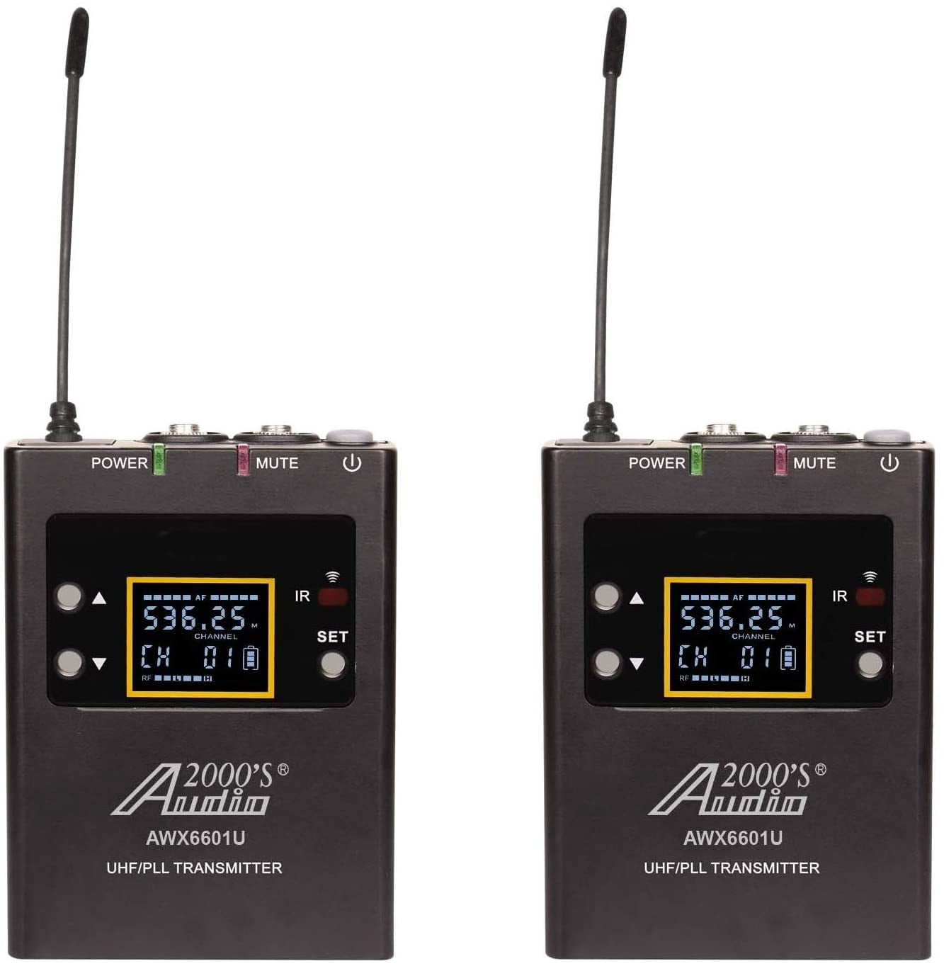 Audio2000'S AWM6601U Mobile Dual Headset Mic/Lapel Mic/Guitar Line Wireless System for Reporter, DSLR Camera, YouTube, Podcast, Video Recording, Vlogging, Interview, Live Sound, Guitar, Teach, Tour
