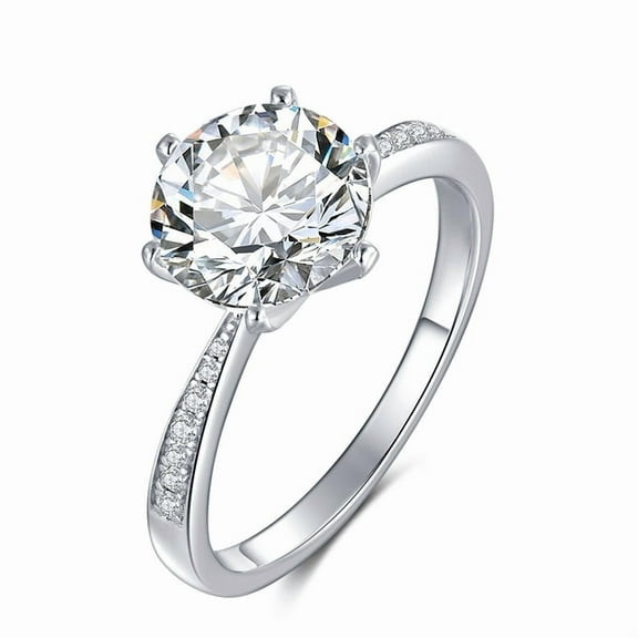 3 Carat Moissanite Solitaire Engagement Ring in Platinum Plated Silver with Graduated Cubic Zirconia Side Stones (Certified, 9 MM) SIZE 4.5