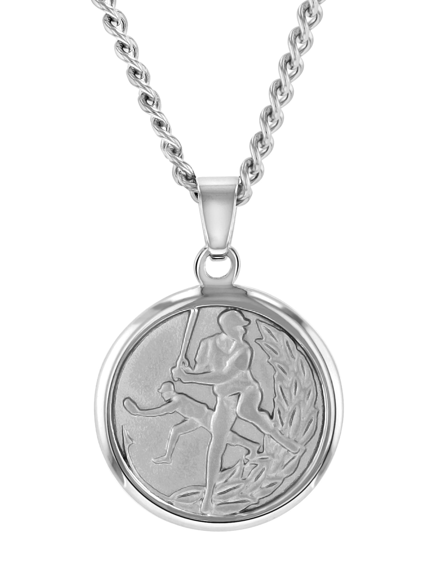 Men’s Stainless Steel Baseball Medallion Pendant Necklace Chain