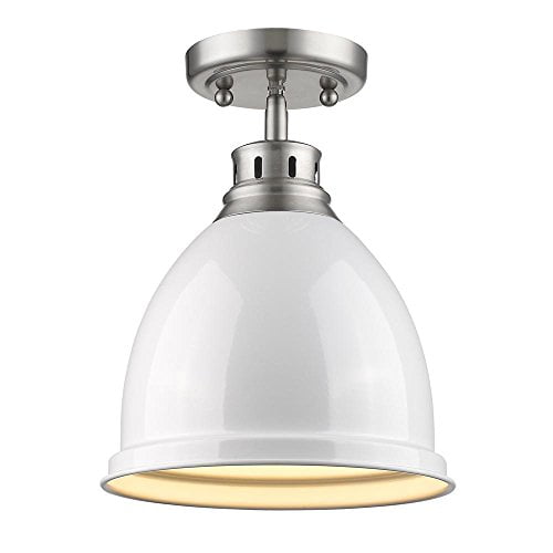 Golden Lighting 3602-FM PW-WH Duncan Flush Mount, Pewter with White Shade