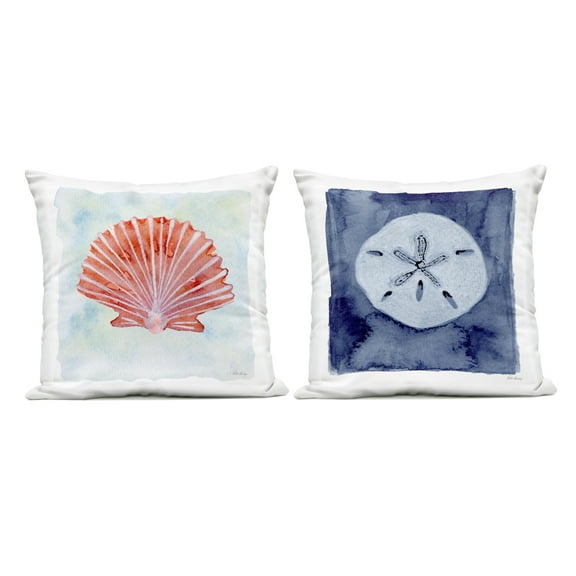 Stupell Industries Peach Scallop & White Sand Dollar 2 Piece Outdoor Printed Pillow Set design by Patti Bishop, 18 x 7 x 18