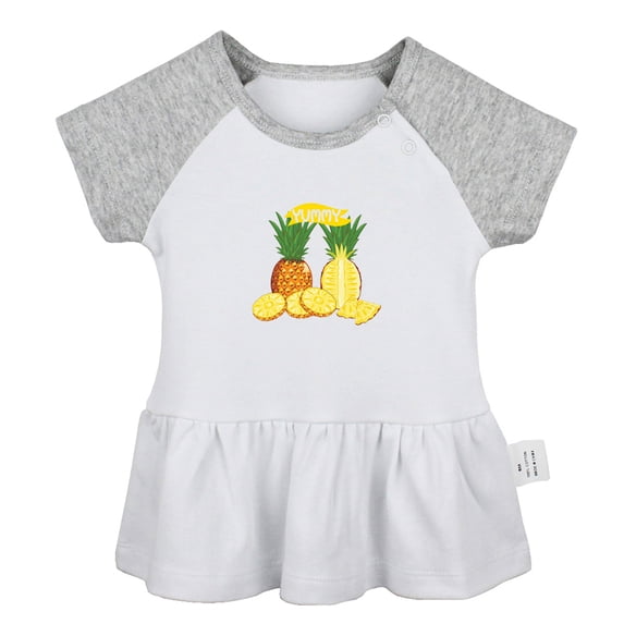 Fruit Pineapple Pattern Dresses For Baby, Newborn Babies Skirts, Infant Princess Dress, 0-24M Kids Graphic Clothes (Gray Raglan Dresses, 6-12 Months)