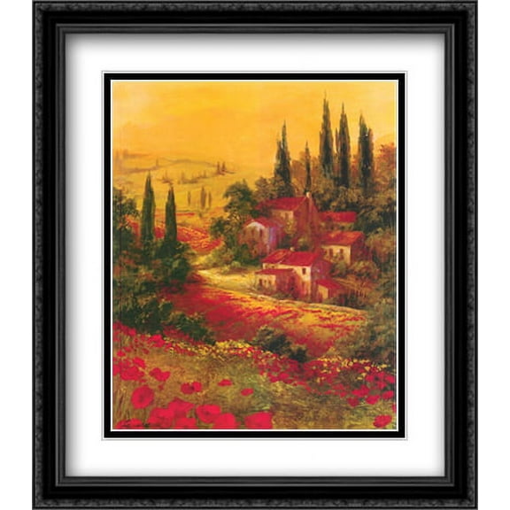 Toscano Valley I 2x Matted 26x32 Large Black Ornate Framed Art Print by Art Fronckowiak