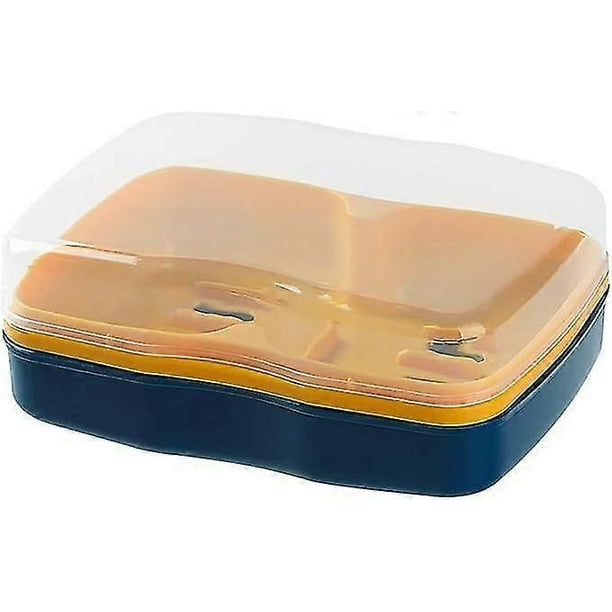 Transparent Soap Box With Dust Cover And Space Saving Holder - Double Compartment - With Quick Drain - Modern - For Bathroom And Kitchen - Double Lay