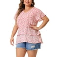 thumbnail image 4 of Blusa floral casual de capas de manga corta con escote en V para mujeres de tallas grandes Agnes Orinda, verano 2026, 3X, rosa, 4 of 6