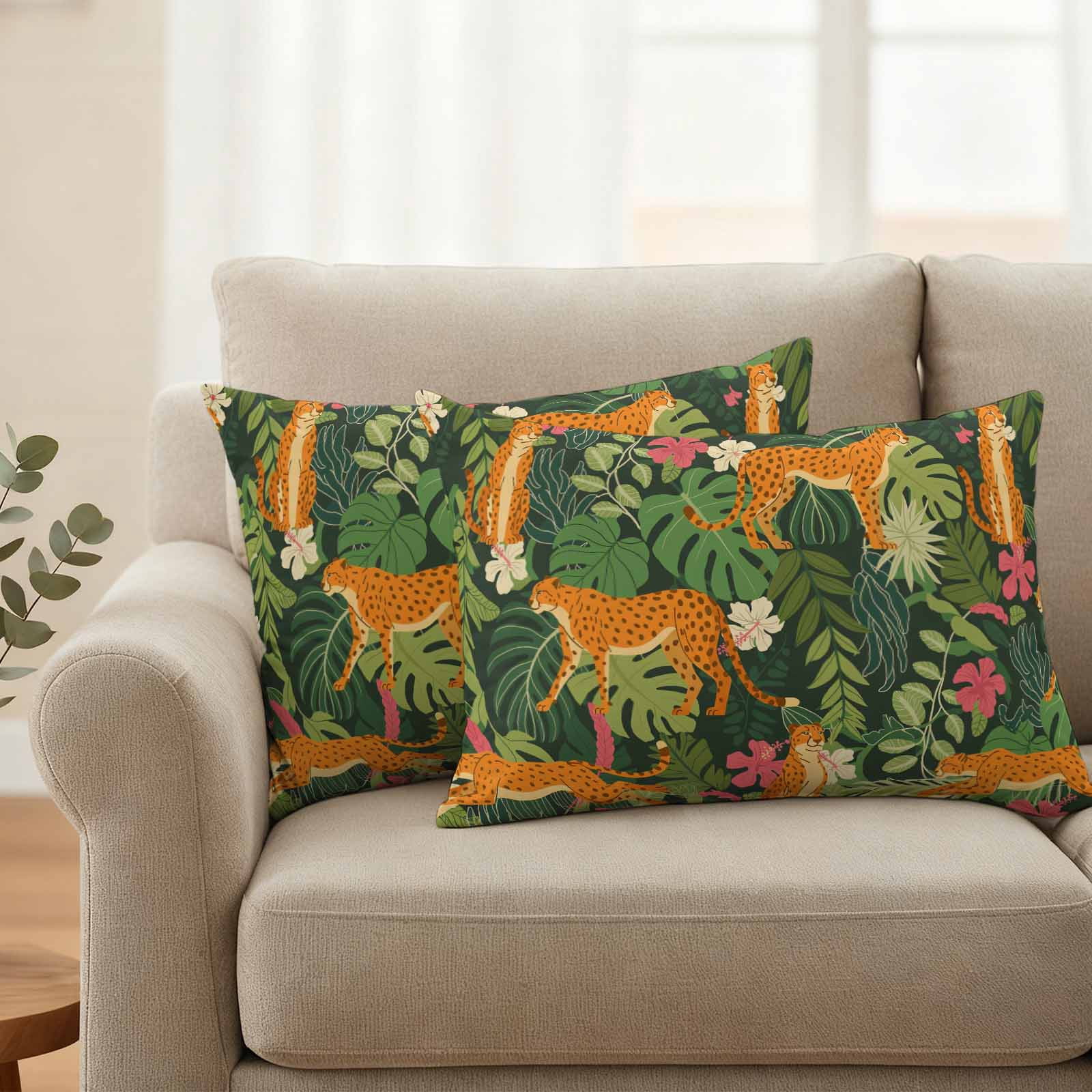 Tropical Plants Outdoor Waterproof Pillow Covers, Summer Botanical Animals Flowers Leaves Decorative Rectangle Throw Pillowcase Sofa Cushion Sham for Patio/Couch/Chair, 20"x12" 2 Pack