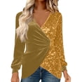 thumbnail image 2 of Laqbezok Elegant Wrap V Neck Sequin Velvet Long Sleeve Blouse, Women's Asymmetric Hem Sparkly Party Top, Shimmering Evening Gala Outfit, 2 of 6