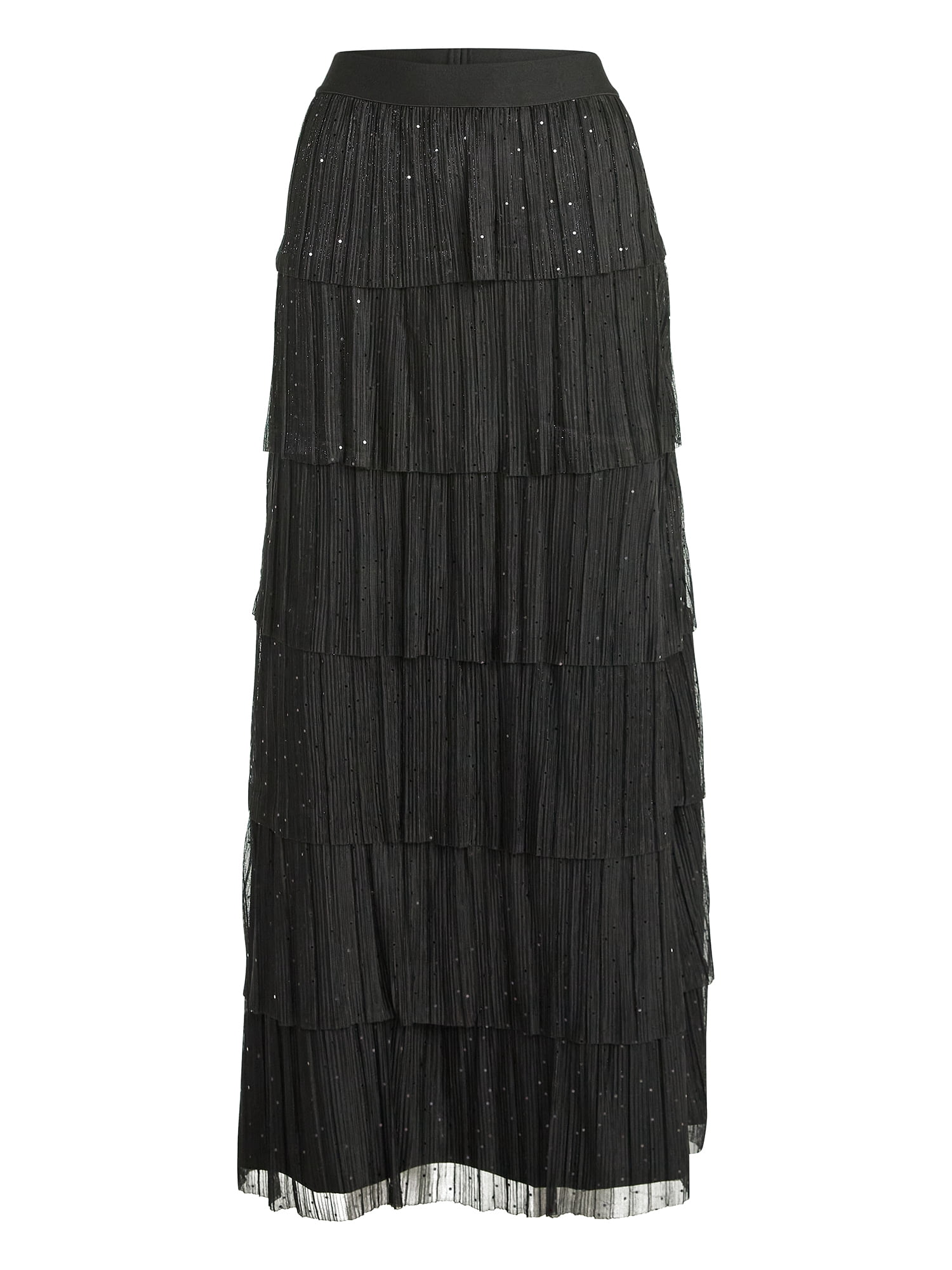 Scoop Women's and Women's Plus Glitter Ruffle Maxi Skirt, Sizes XS-4X