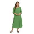 thumbnail image 2 of Women's Dress Long Sleeve Casual Plus Size Dress Solid Loose Casual Crewneck Long Dress,S-5XL, 2 of 7