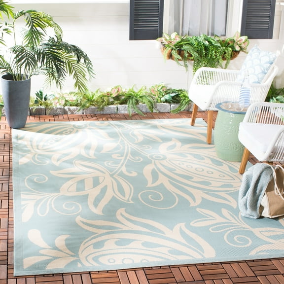 Safavieh Courtyard Bryanna Floral Indoor/Outdoor Area Rug, Aqua/Cream, 6'7" x 6'7" Square
