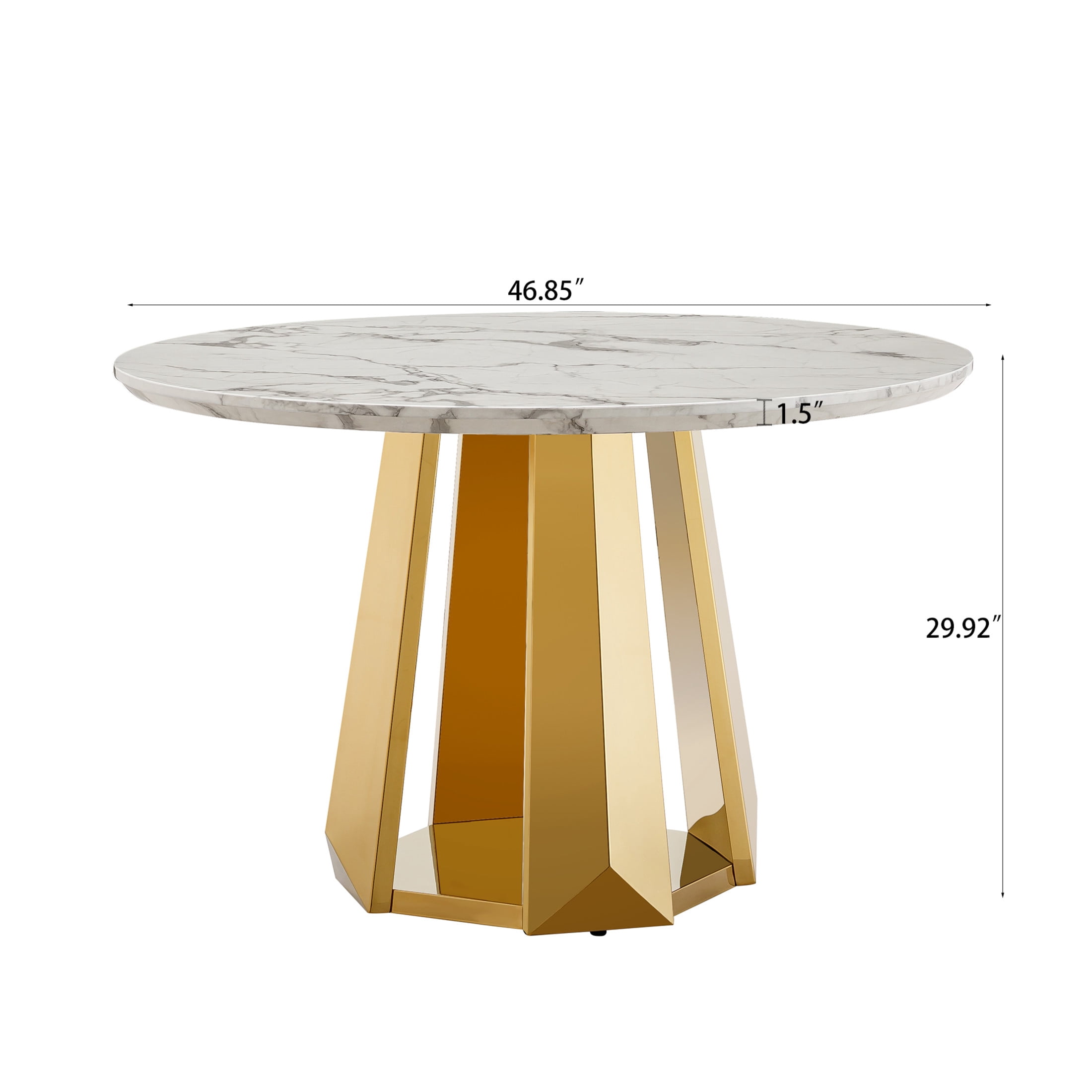 Noble House Modern 47" Round Faux Marble Dining Table with Stainless Steel Base, for Kitchen, Gloss White & Gold