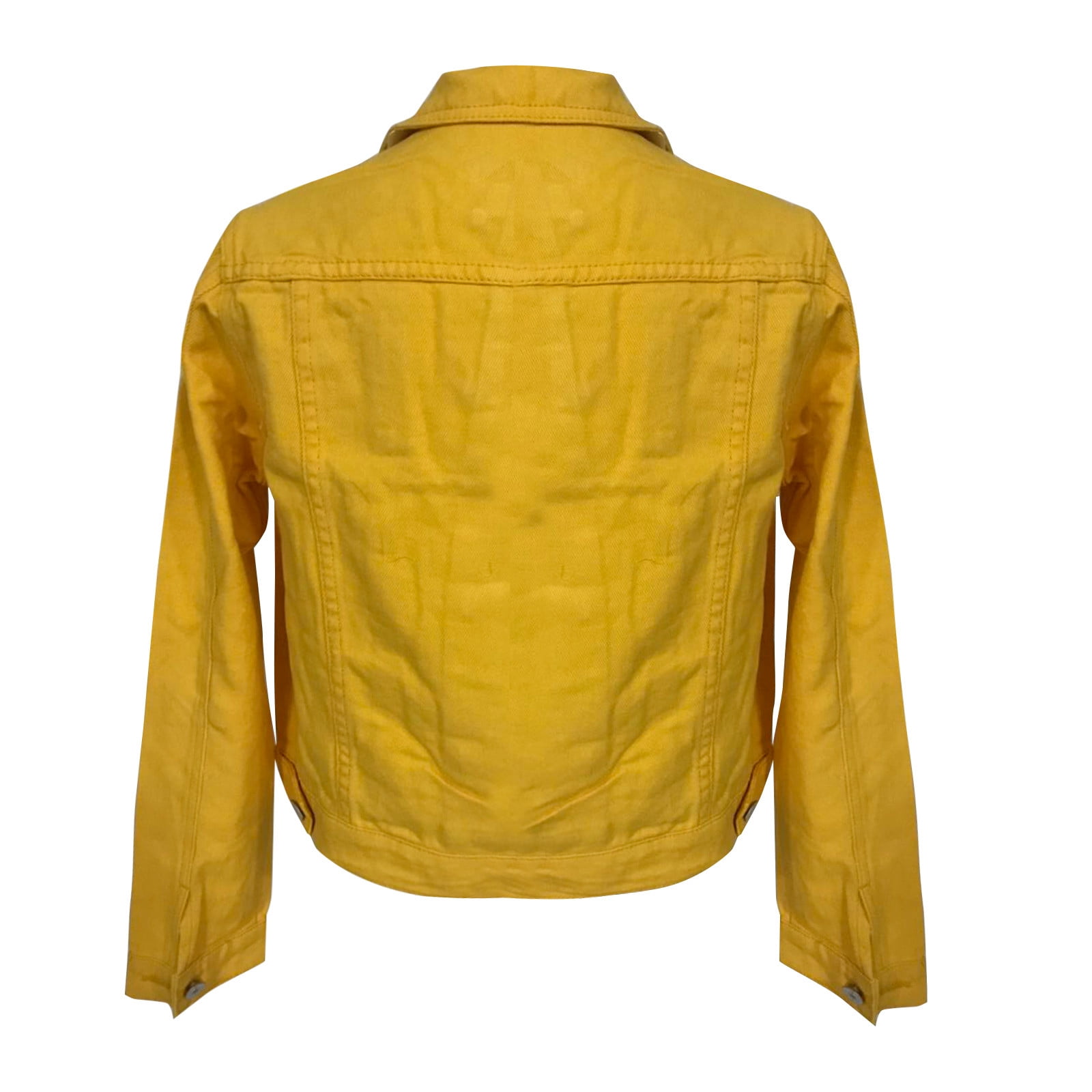 LINMOUA Stylish Women Solid Color Denim Jacket Jacket Button Casual Denim  Clothes Yellow