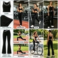 thumbnail image 4 of Frostluinai Womens Workout Sets Pilates Running Tennis Fitness Set Gym Yoga Outfits Crossover Flare Leggings Crop Tank Tops 2 Piece Black S, 4 of 8