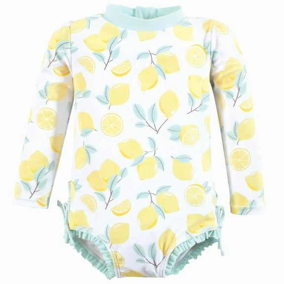 Hudson Baby Girls Rashguard Toddler Swimsuit, Mint Lemons, 2T