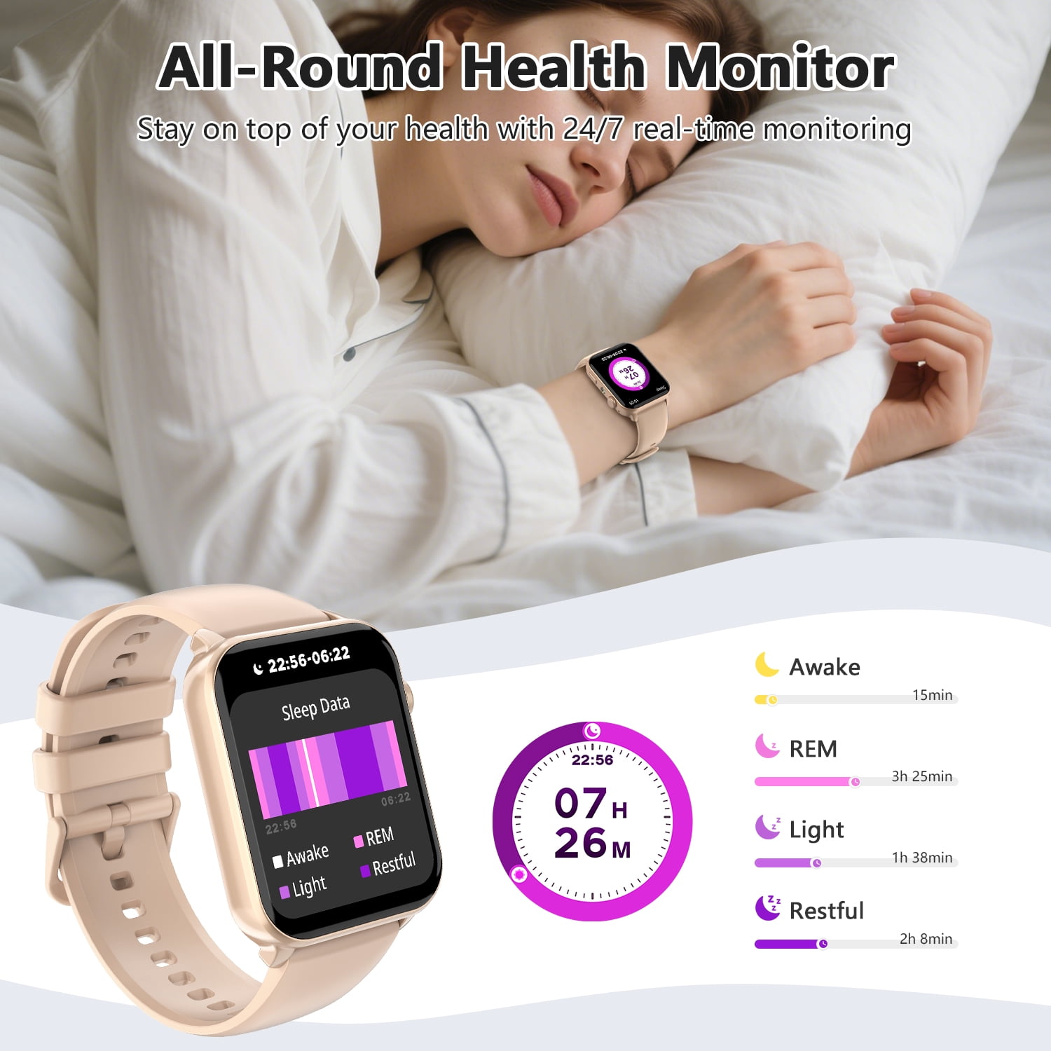 IOWODO Smart Watch for Men Women, 1.91" Fitness Watch with Answer/Make Call/100+ Sport Modes/Pedometer/IP68 Waterproof, Fitness Tracke Fits for Android/iPhone, Pink