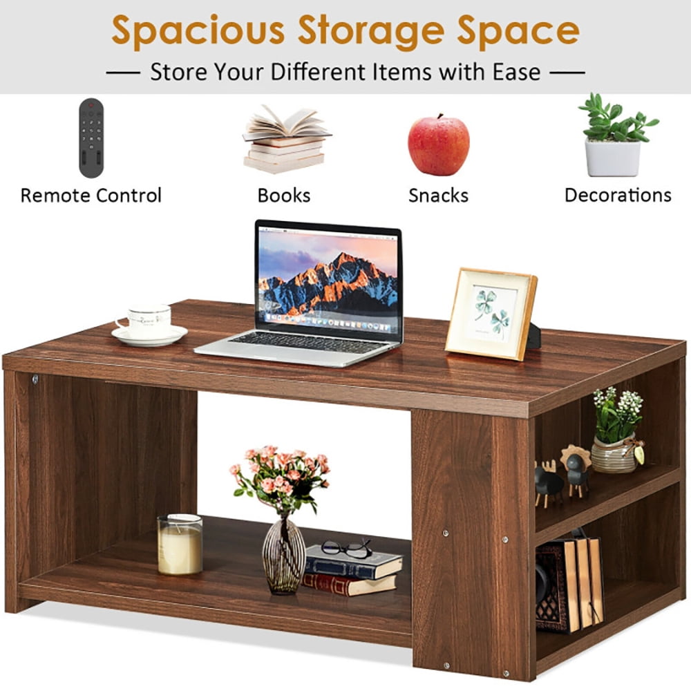 Finihen Coffee Table, Sofa Side Table with Storage Shelves, for Living Room, Reception Room, Office, Walnut Finihen Coffee Table, Sofa Side Table with Storage Shelves, for Living Room, Reception Room, Office, Walnut