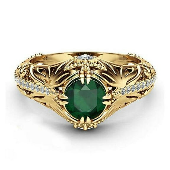 Vintage Emerald Gems Ring Wedding Bridal Jewelry Gifts Women Size 6-10