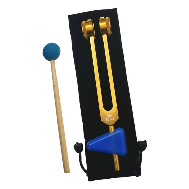 Juego de Horquillas de Afinación Profesional de 136,1 HZ, Mazos de Madera Y Horquilla de Afinación Musical de Silicona Triangular, Kit de Instrumentos Dorado