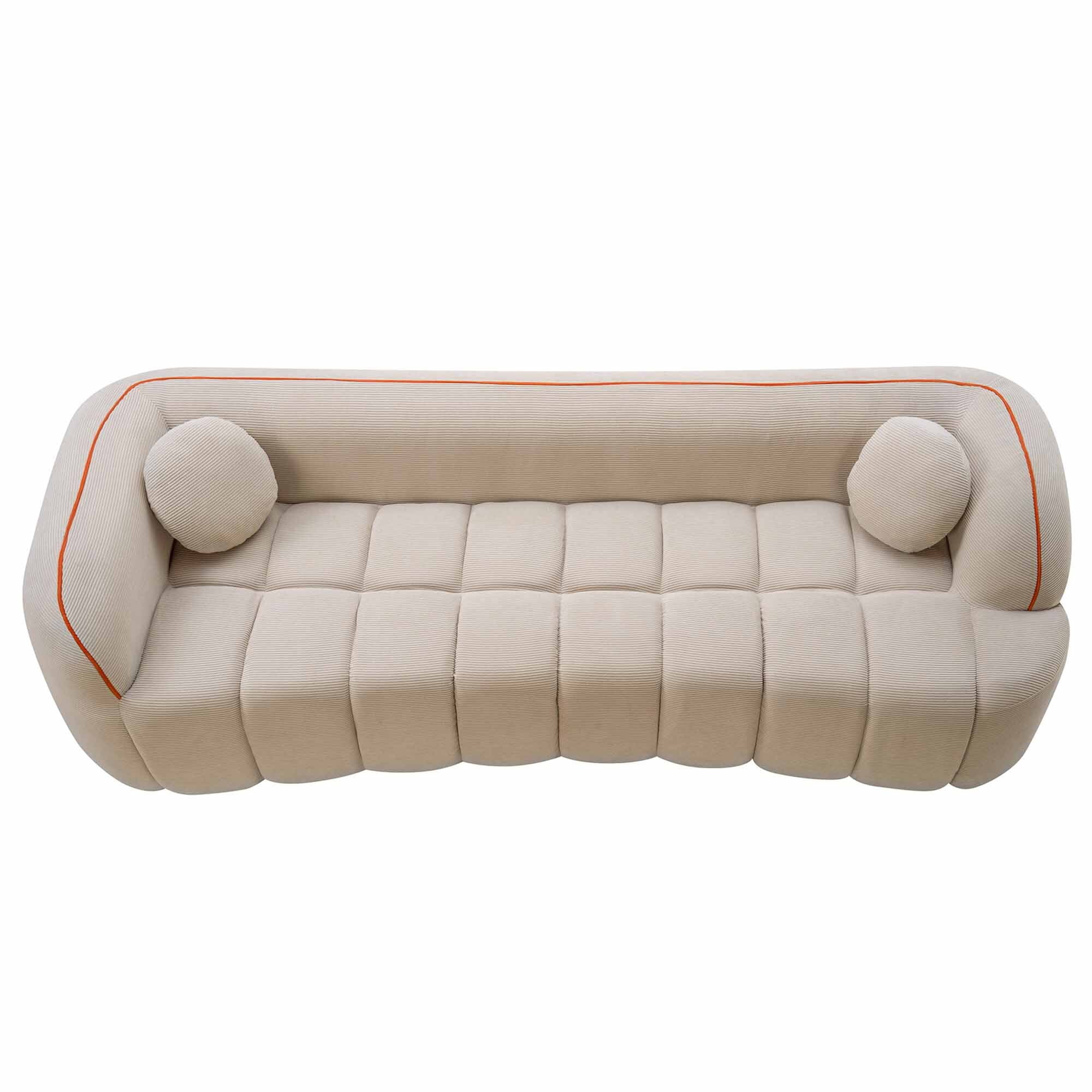 Lunale 98" Curved Bonelessd Sofa, 3-Seater Cloud Couch, No Assembly Required, Modern Corduroy Bubble Sofa for Living Room, Camel