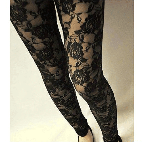 Faithtur Leggings pour Femmes Couleur Unie Dentelle Florale Pantalon Long Taille Haute