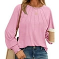 thumbnail image 2 of Long Sleeve Tunic Tops for Women Fall Solid Color Chic Ruched Womens Tee Shirts Dressy Casual Pink 2XL, 2 of 4