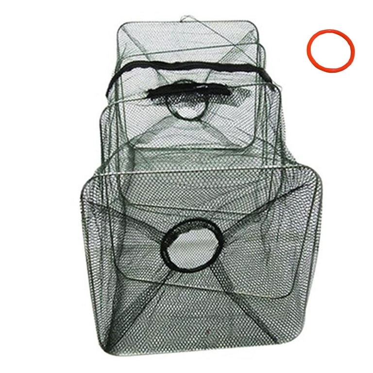 SDJMa 1PC Crab Trap Crawfish Lobster Shrimp Foldable Cast Net Fishing Nets  with Floating Ring Black Portable Folded Fishing  Accessories,7.87×7.87×18.90inch 